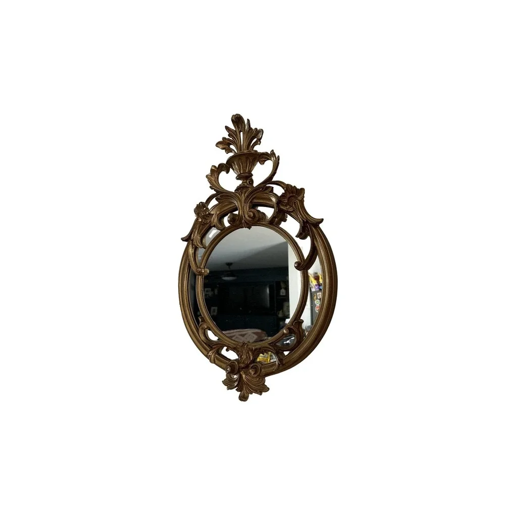 1950s Vintage Gilded Round Italian Wall Mirror Old Hollywood Gilded‎ Baroque